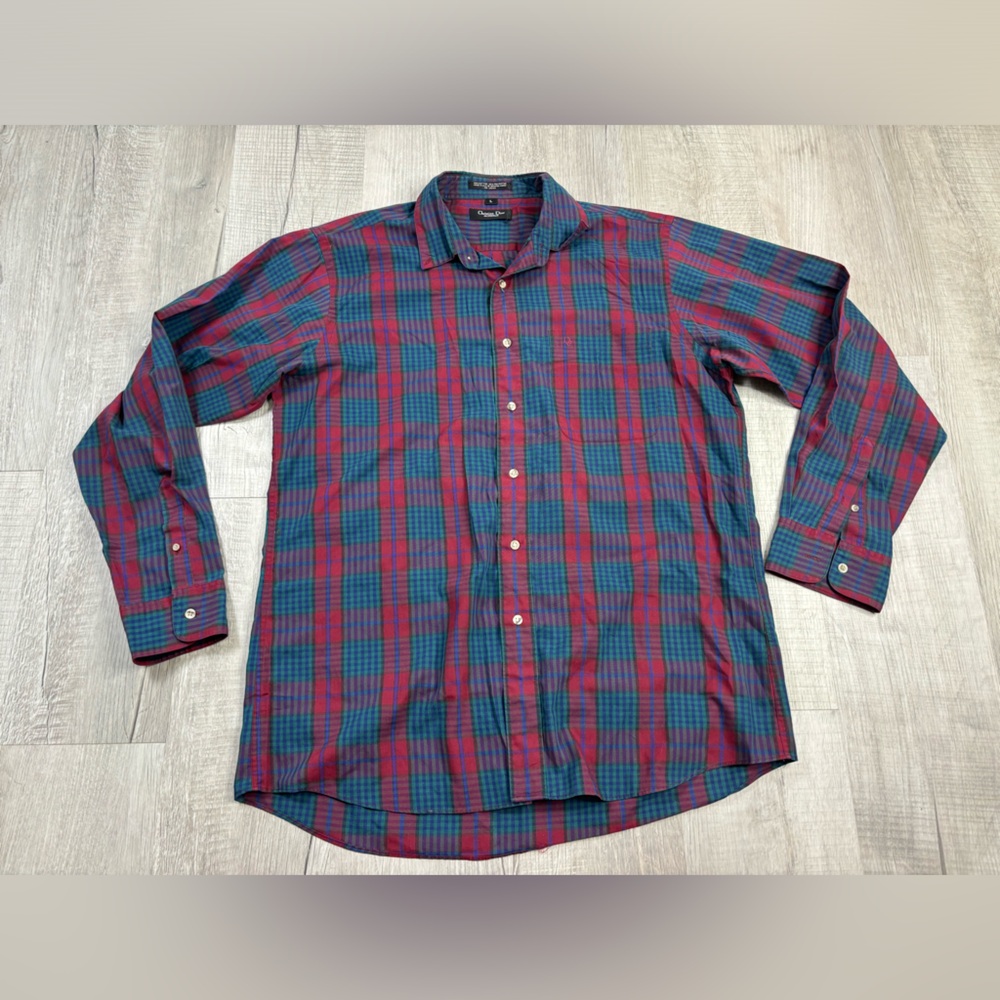 Christian Dior Monsieur Plaid Button Down Skirt Long Sleeve Size Large